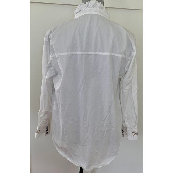 One X Oneteaspoon Ruffle Neck Shirt in White Small Good Times-Feel Good Cuffs - Picture 3 of 5